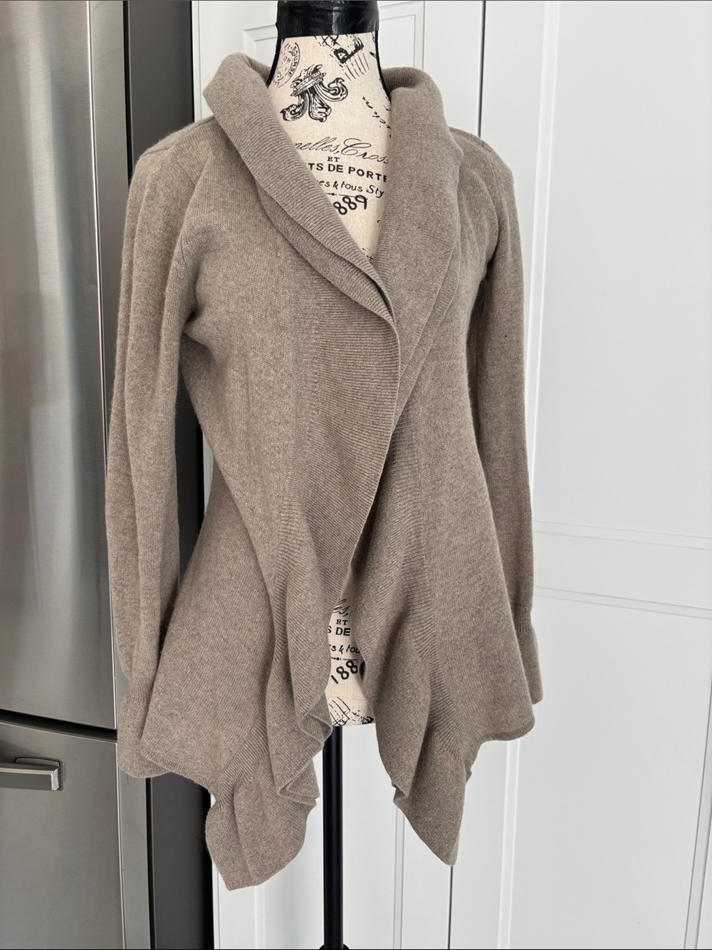 Marisa Christina Taupe Draped Open-Front Cardigan